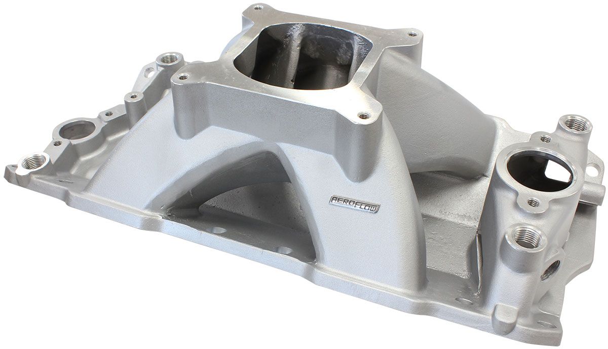 SB Chev Hi-Rise SinglePlane Intake Manifold, NaturalCast Finish  3000 - 7500 RPM, Square Bore Carburettor Pad, Non-EGR
