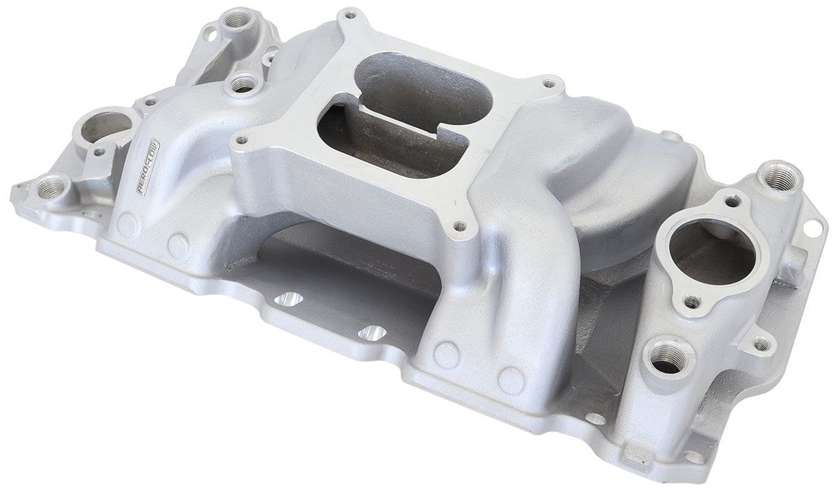 Small Block Chev Air Gap Dual Plane Intake Manifold, Natural Cast Finish  1500 - 6500 RPM, Square Bore Carburettor Pad, Non-EGR