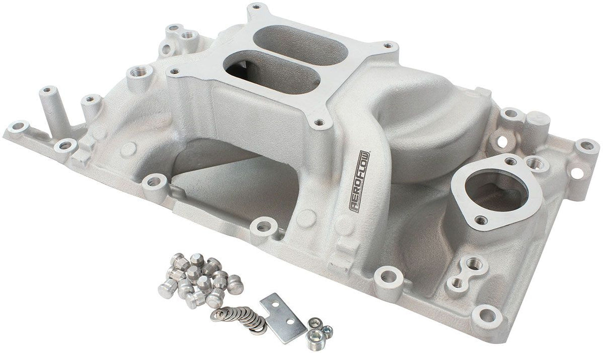 Aeroflow Small Block Chrysler Air Gap Dual Plane Intake Manifold, Natural Cast Finish 1500 - 6500 RPM, Square Bore Carburettor Pad, Non-EGR