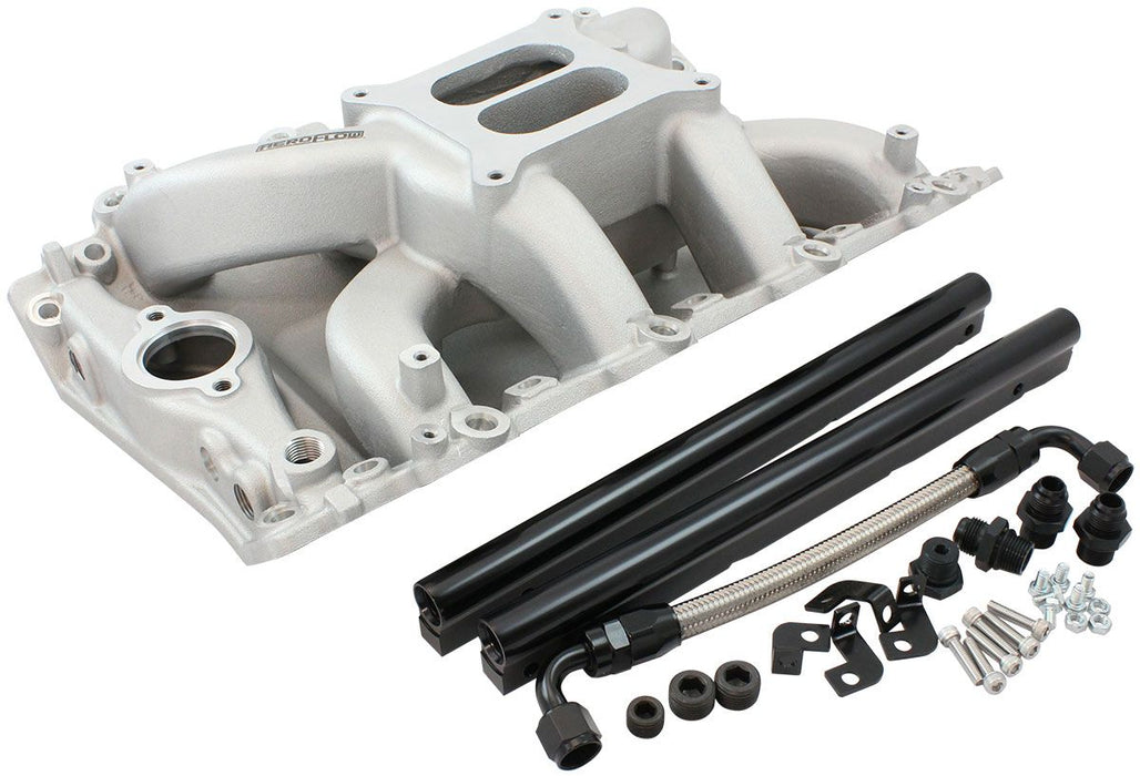 Aeroflow Holden 304 EFI Air Gap Dual Plane Intake Manifold, Natural Cast Finish 1500 - 6500 RPM, Square Bore Carburettor Pad, Non-EGR