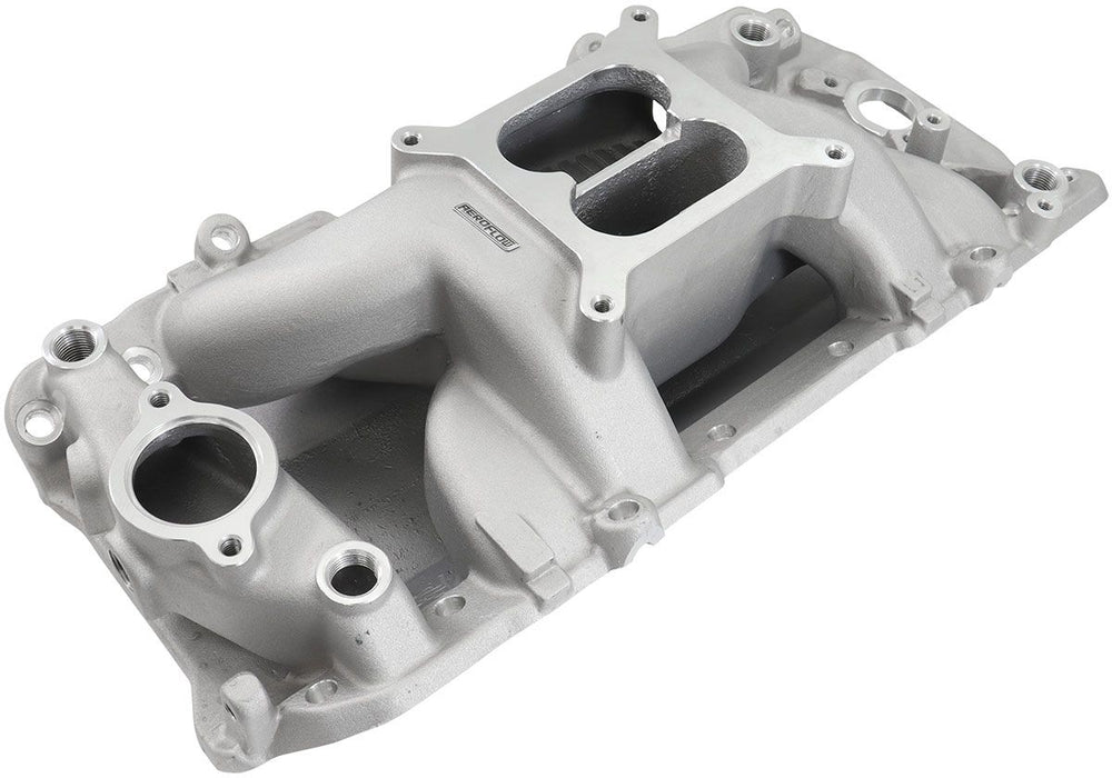 BB Chev Air Gap Dual Plane Intake Manifold, NaturalCast Finish  1500 - 6500 RPM, Square Bore Carburettor Pad, Non-EGR