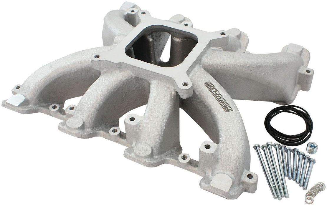Aeroflow GM LS Cathedral Port Carburettor Street Single Plane Non-EFI Intake Manifold,Natural Cast Finish 4 Barrell 4150 Square Bore Carburettor Pad