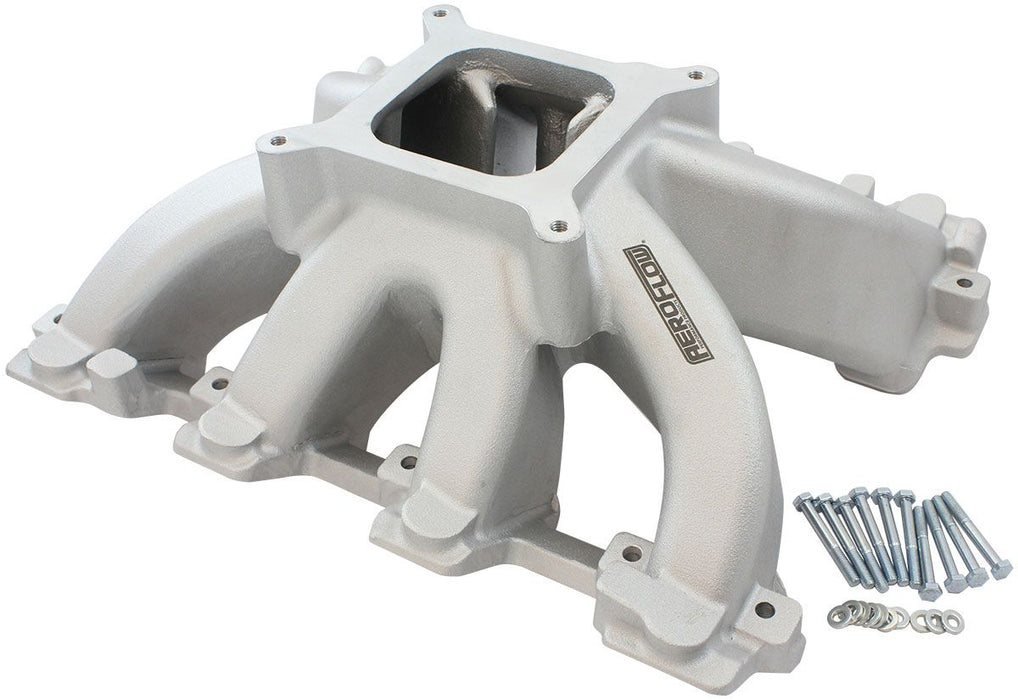 Aeroflow GM LS Cathedral Port Carburettor Hi Rise Single Plane Non-EFI Intake Manifold,Natural Cast Finish 4 Barrell 4150 Square Bore Carburettor Pad