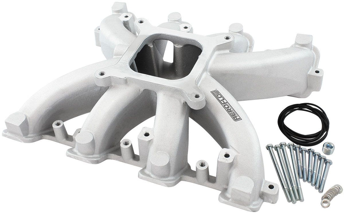 Aeroflow GM LS Rectangle Port Carburettor Street Single Plane Non-EFI Intake Manifold,Natural Cast Finish 4 Barrell 4150 Square Bore Carburettor Pad