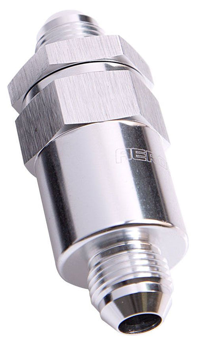 30 Micron Billet Fuel Filter -6AN  Silver Finish. 2" Length