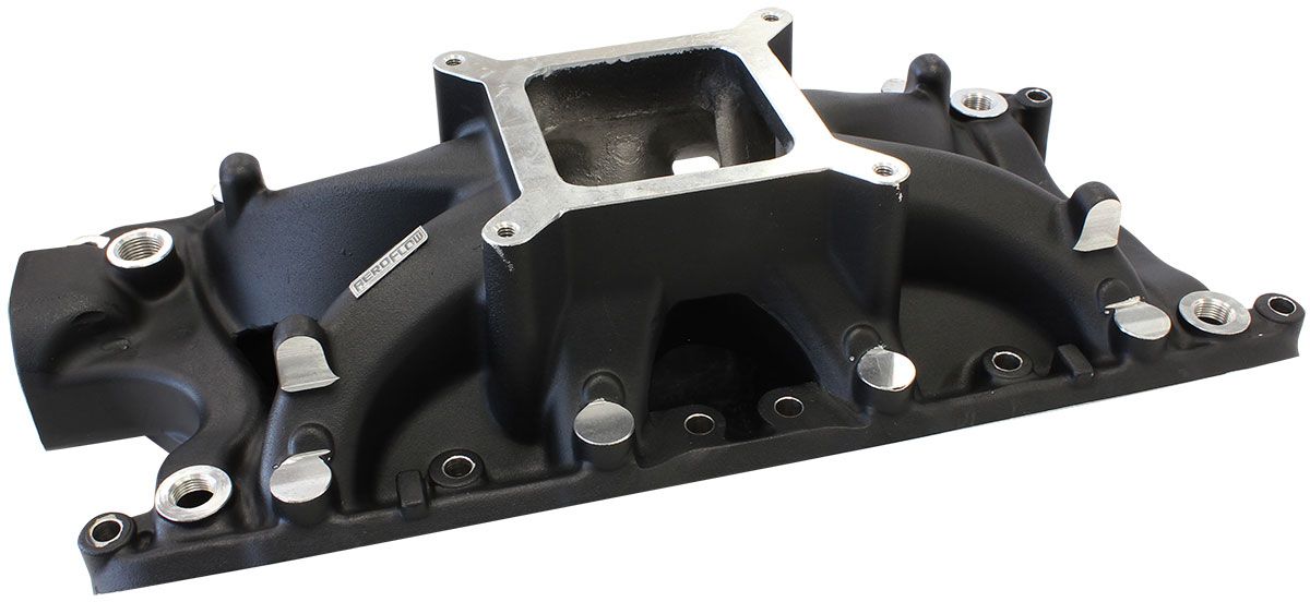 Ford 289-302W Hi-Rise Single Plane Intake Manifold, Black Finish  3000 - 8000 RPM, Square Bore Carburettor Pad, Non-EGR