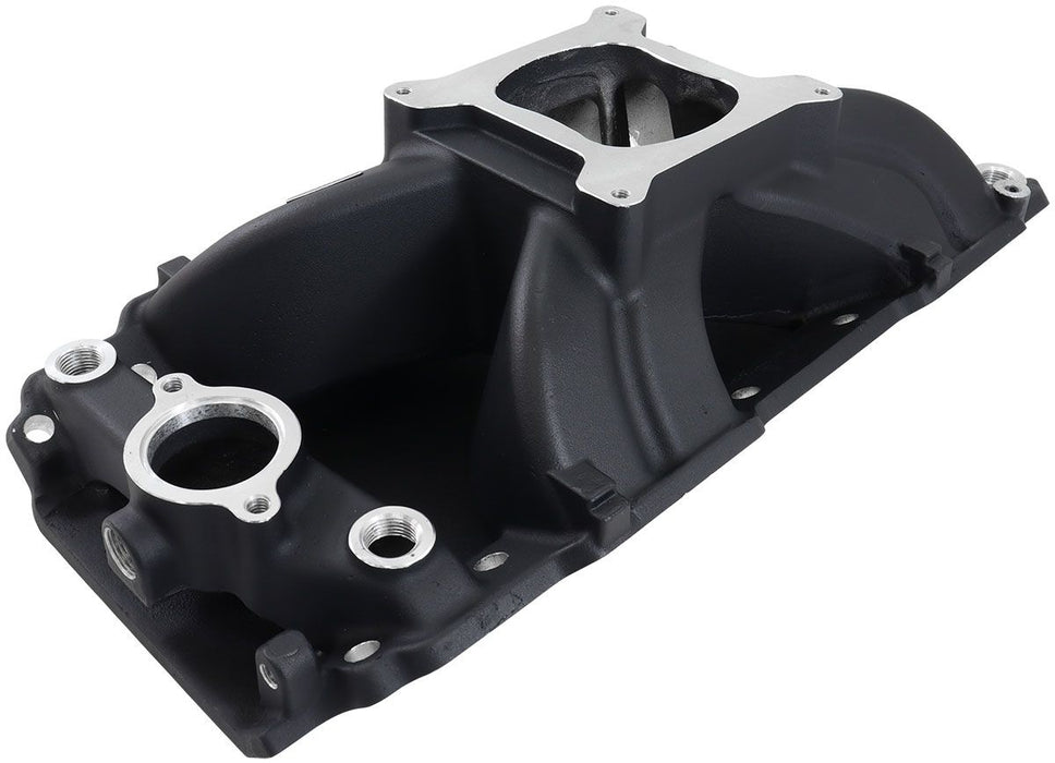 Big Block Chev Hi-Rise Single Plane Intake Manifold, Black Finish  3500 - 7500 RPM, Square Bore Carburettor Pad, Non-EGR