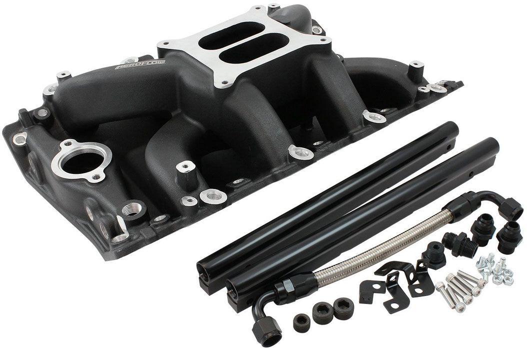Aeroflow Holden 304 EFI Air Gap Dual Plane Intake Manifold, Black Finish 1500 - 6500 RPM, Square Bore Carburettor Pad, Non-EGR