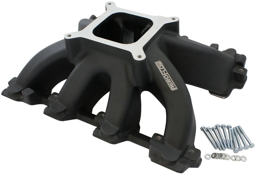 Aeroflow GM LS Cathedral Port Carburettor Hi Rise Single Plane Non-EFI Intake Manifold,Black Finish 4 Barrell 4150 Square Bore Carburettor Pad