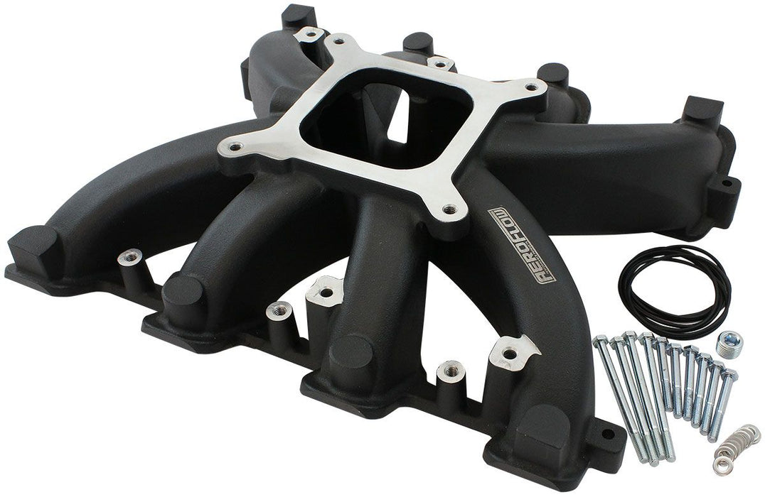Aeroflow GM LS Rectangle Port Carburettor Street Single Plane Non-EFI Intake Manifold,Black Finish 4 Barrell 4150 Square Bore Carburettor Pad