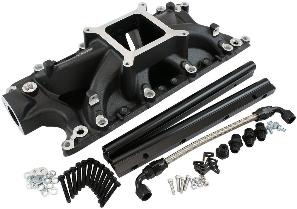 Aeroflow SB Ford 289-302 Windsor EFI Air Gap Single Plane Intake Manifold, Black Finish 2500 - 7500 RPM, Square Bore Carburettor Pad, Non-EGR