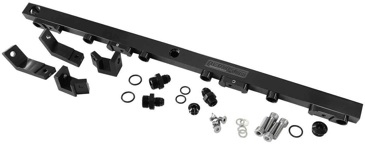 Ford BA-BF Barra 4.0L DOHC Billet EFI Fuel Rail - Black Suit 14mm Full Length Fuel Injectors, -8ORB Ports
