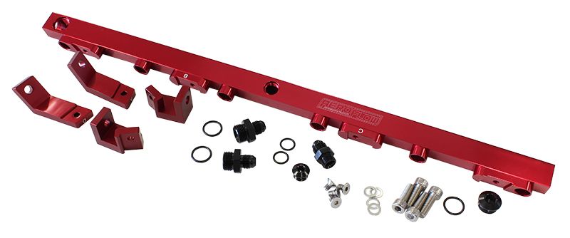 Ford BA-BF Barra 4.0L DOHC Billet EFI Fuel Rail - Red Suit 14mm Full Length Fuel Injectors, -8ORB Ports