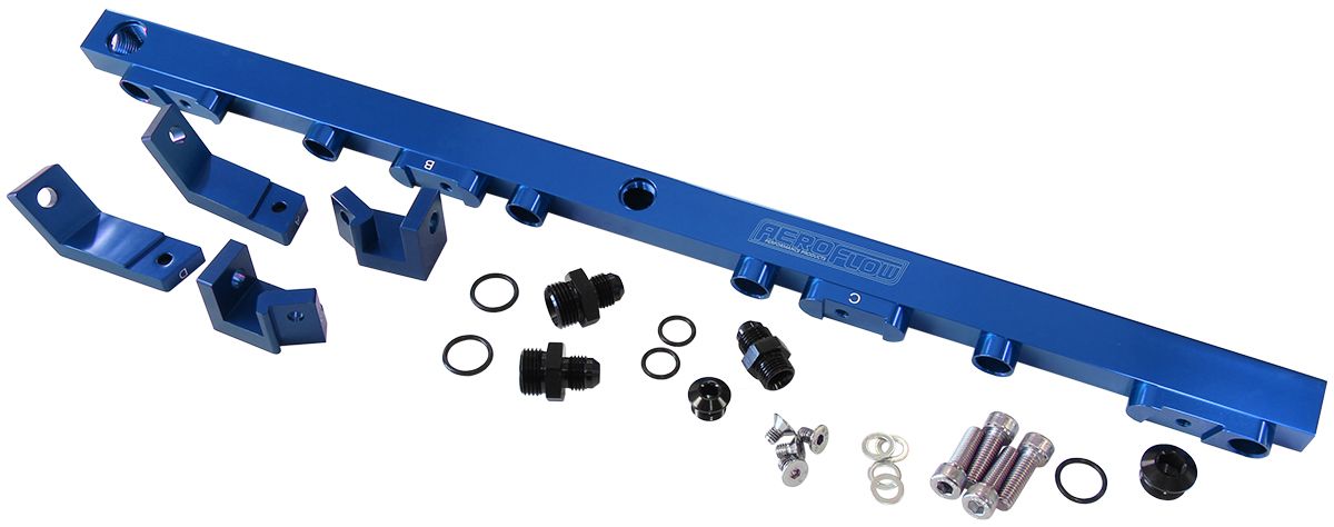 Ford BA-BF Barra 4.0L DOHC Billet EFI Fuel Rail - Blue Suit 14mm Full Length Fuel Injectors, -8ORB Ports