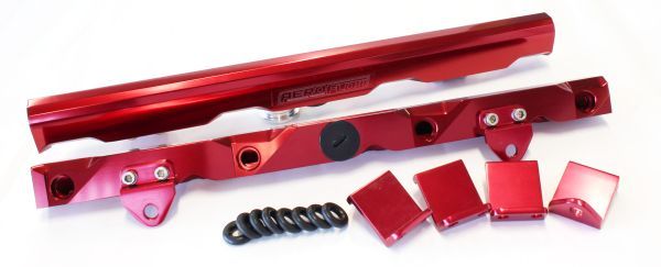 GM LS7 Billet EFI FuelRails - Red Suit14mm Short Length and 3/4" Length Fuel Injectors, -8ORB Ports