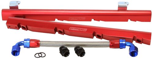 Holden 304-355 V8 Billet EFI Fuel Rails - Red Suit 14mm Full Length Fuel Injectors, -8ORB Ports