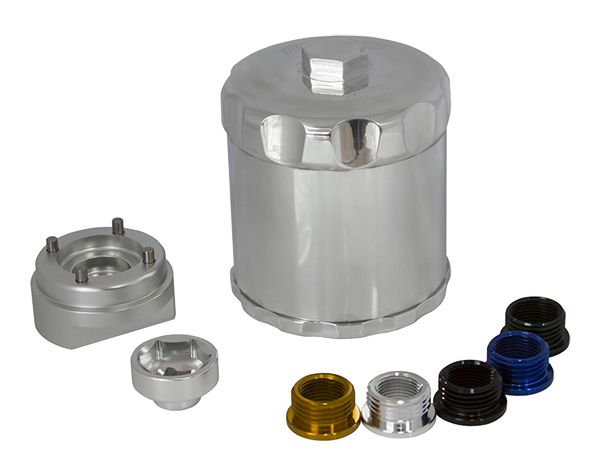 Spin On Reusable Billet Oil Filter - Silver   Suits 3/4" & 13/16" Threads