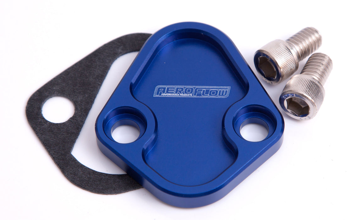 Billet Fuel Pump Block-Off Plate - Blue  Suit BB Chev, Ford 289-351W, SB, BB