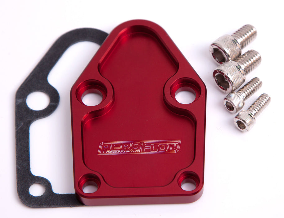 Billet Fuel Pump Block-Off Plate - Red  Suit SB Chevy