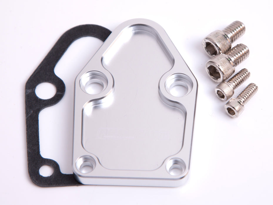 Billet Fuel Pump Block-Off Plate - Silver  Suit SB Chevy