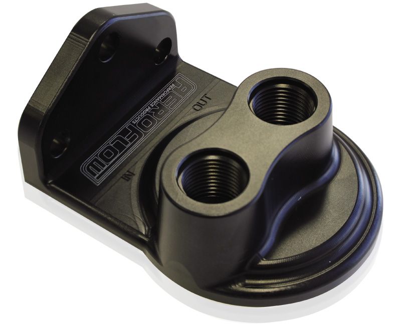 Billet Remote Oil Filter Head -8 ORB Top entry, Black anodised finish, accepts filter with 3/4"-16 thread