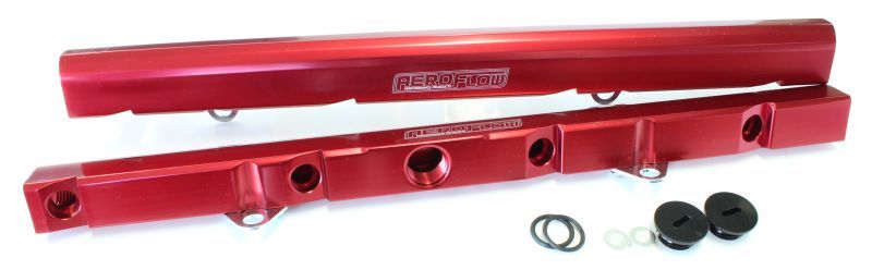 Ford Windsor 5.0L V8 Billet EFI Fuel Rail - Red Suit 14mm Full Length Fuel Injectors, -8ORB Ports