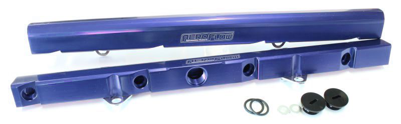 Ford Windsor 5.0L V8 Billet EFI Fuel Rail - Blue Suit 14mm Full Length Fuel Injectors, -8ORB Ports