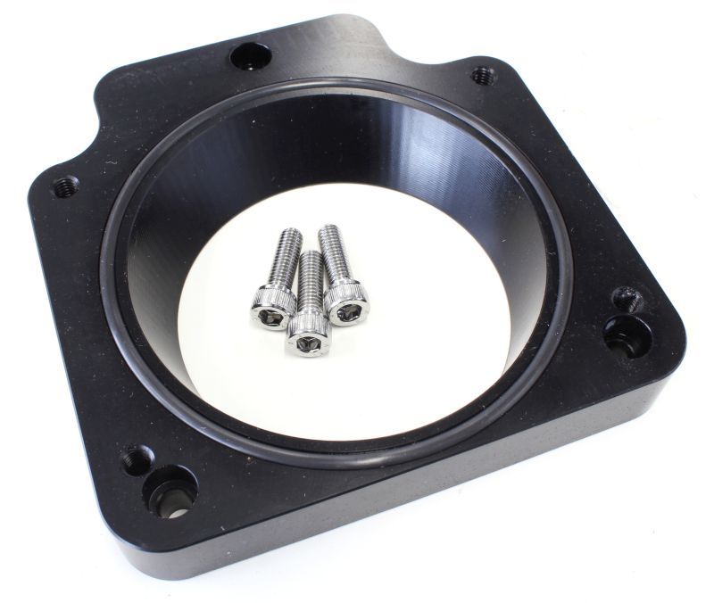 Throttle Body Adapters Adapts 90mm Throttle Body AF64-2069 to early 3 bolt LS manifolds, Black finish