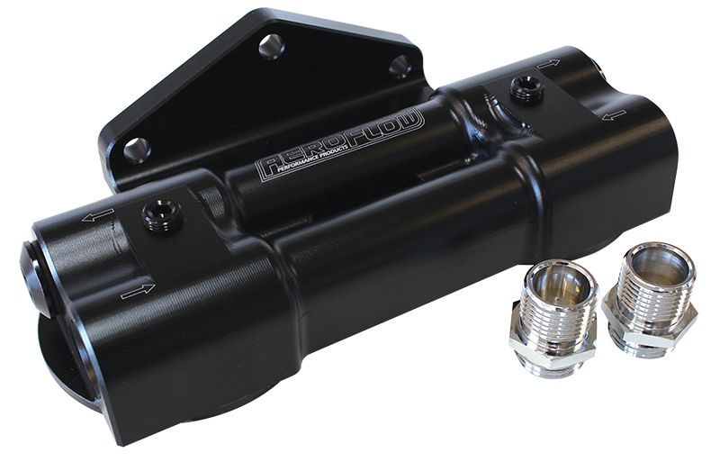 Dual Billet Remote Filter Head - Side Entry  3/4" -16 Filter Thread with 2 x -8 Port Plugs Included