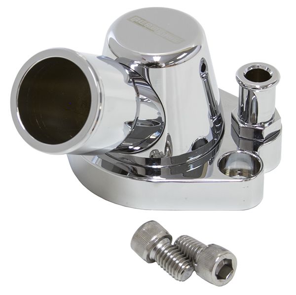 Billet Thermostat Housing - Chrome   Suit Holden 253-308, with optional heater outlet, Swivel