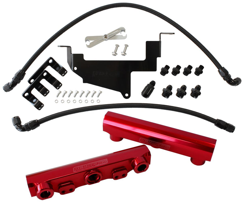 Subaru, Toyota, Scion FA20 Billet EFI Fuel Rail Kit - Red Suit Standard Fuel Injectors, -8ORBPorts