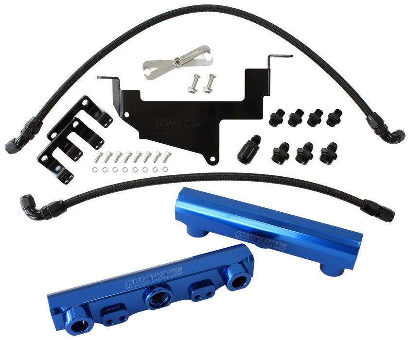 Aeroflow Subaru, Toyota, Scion FA20 Billet EFI Fuel Rail Kit - Blue Suit Standard Fuel Injectors, -8ORBPorts