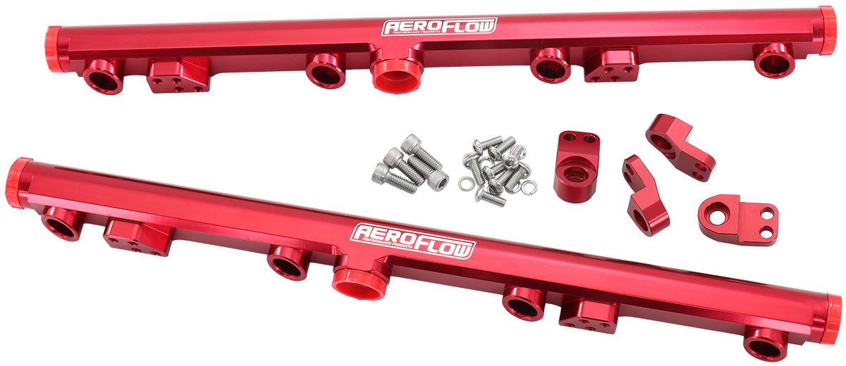 GM LS1 LS2 LS3 Billet EFI Fuel Rails (Red) Suit 14mm Short and 3/4" Length Fuel Injectors, -8ORB Ports