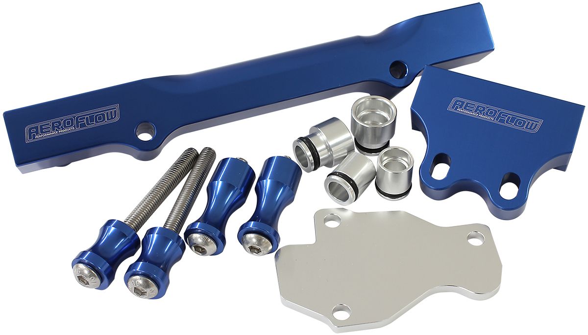 Mazda Series 6,7,8 13BBillet EFI Fuel Rails - Blue Suit 14mm Short Fuel Injectors, -8ORB Ports