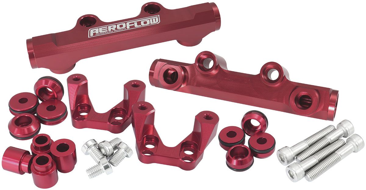 Subaru EJ20 Top Feed Conversion Billet EFI Fuel Rail - Red Suit 14mm 3/4" Length Fuel Injectors, -8ORB Ports