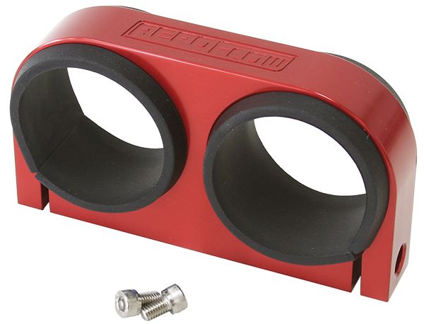 Dual Billet Fuel Pump Bracket - Red  Suits Aeroflow/Bosch 044 Fuel Pumps. Can also be used as a 2-5/8" Gauge Holder