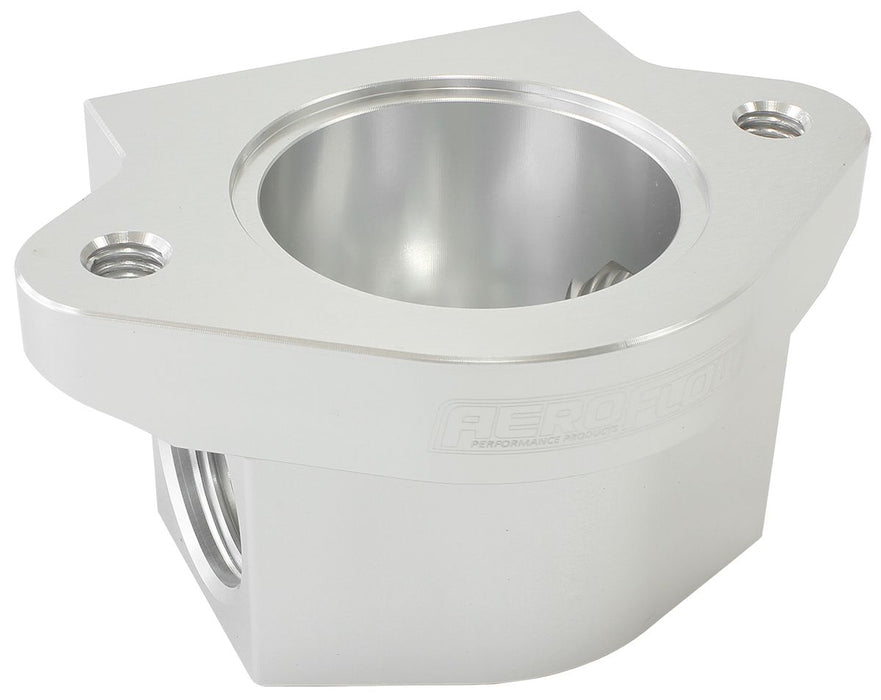 Billet Remote Thermostat Housing - Silver  With -12AN Ports, Use With Chev Thermostat Housing