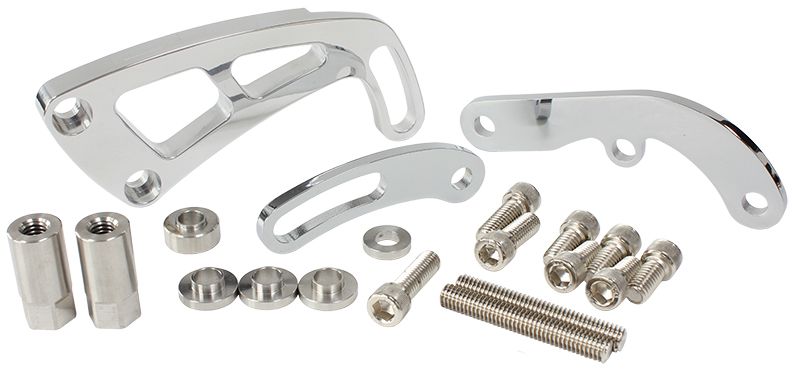 Billet Aluminium Power Steering Bracket  Suit Small Block Chevy, Mid mount passenger side with long water pump, Polished