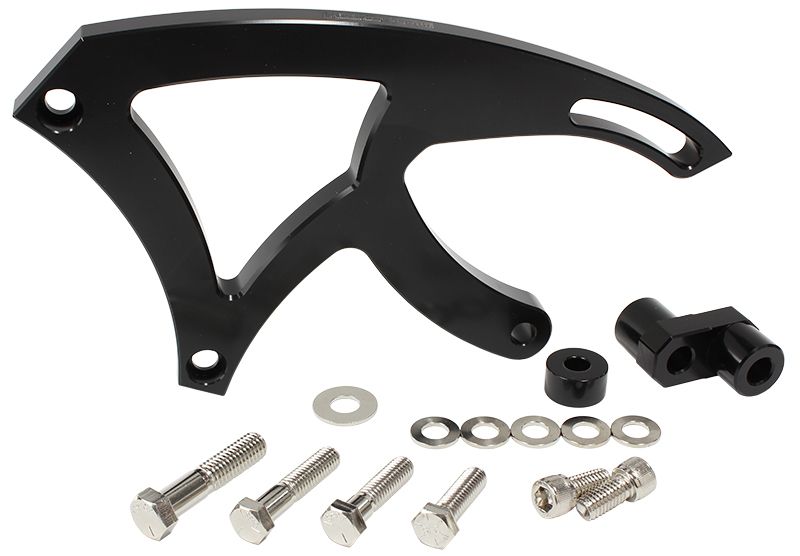 Billet Aluminium Power Steering Bracket  Suit 302-351C, Mid mount passenger side with GM Saginaw pump, Black finish