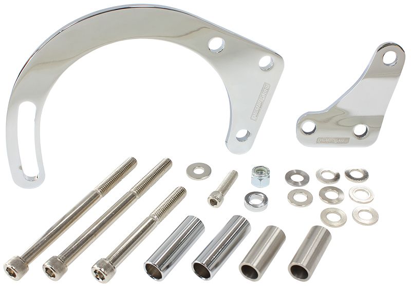 Low Mount Alternator Bracket   Chrome Finish. Suit Small Block Chevy with Long Water Pump