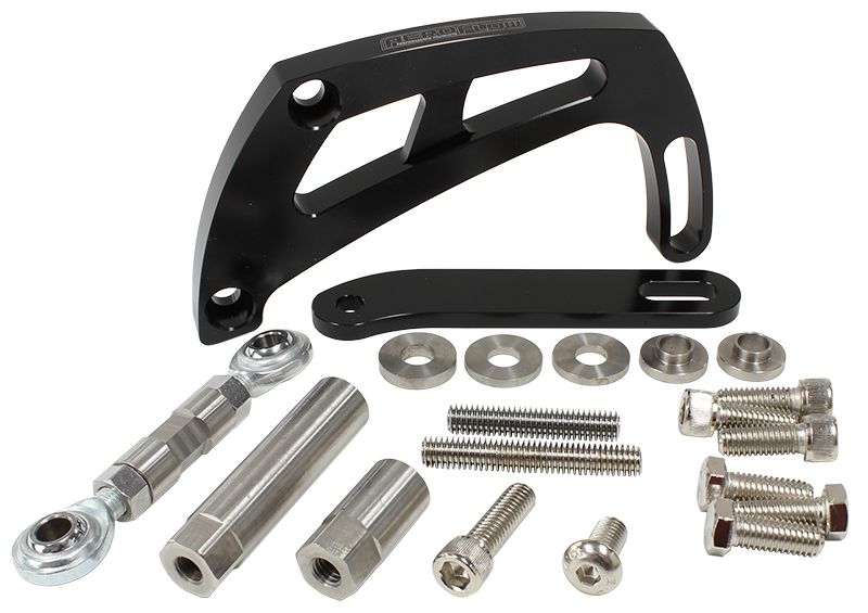 Billet Aluminium Power Steering Bracket  Suit Small Block Chevy, High mount passenger side with long water pump, Black