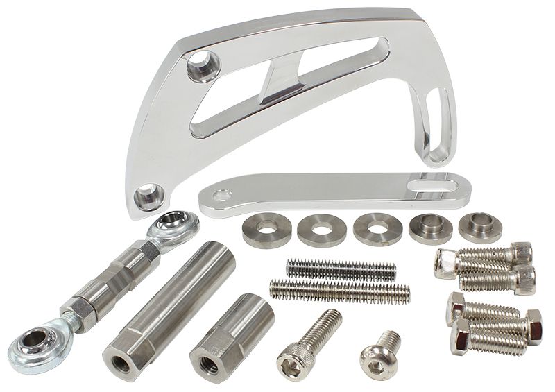 Billet Aluminium Power Steering Bracket  Suit Small Block Chevy, High mount passenger side with long water pump, Polished