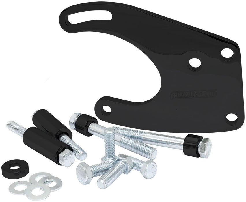 Billet Aluminium Ford Windsor Power Steering Bracket Suit 289-351W, Mid mount passenger side with GM Saginaw pump, Black finish