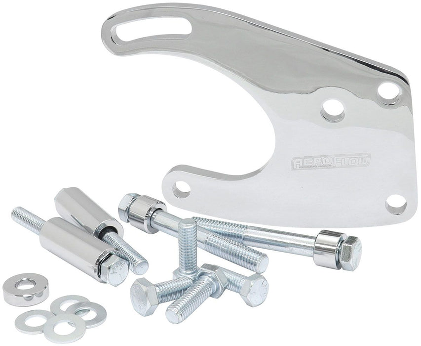 Mild Steel Ford Windsor Power Steering Bracket Suit 289-351W, Mid mount passenger side with GM Saginaw pump, Chrome finish