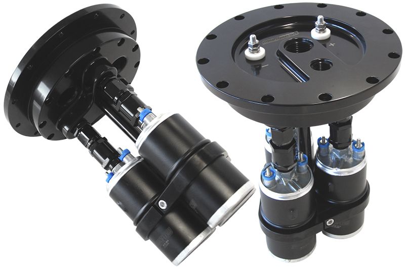 Billet Triple Fuel Pump Hanger - Black  Suits Aeroflow or Bosch style pumps, 8" (205mm) cut-out required