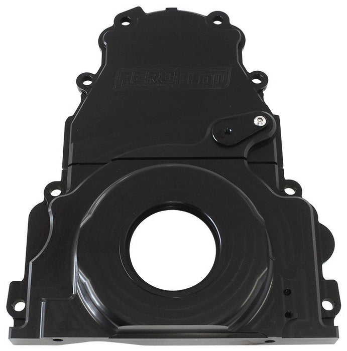 GM LS 2-Piece Billet Timing Cover - Black Finish  Includes Mounting Hardware and Cam Sensor Plug