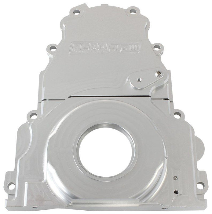 GM LS 2-Piece Billet Timing Cover - Silver Finish  Includes Mounting Hardware and Cam Sensor Plug