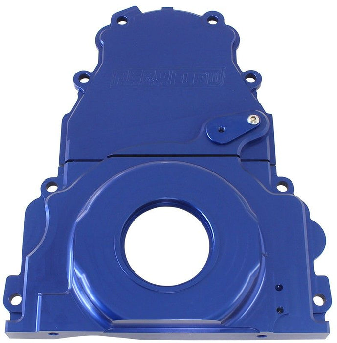 GM LS 2-Piece Billet Timing Cover - Blue Finish  Includes Mounting Hardware and Cam Sensor Plug