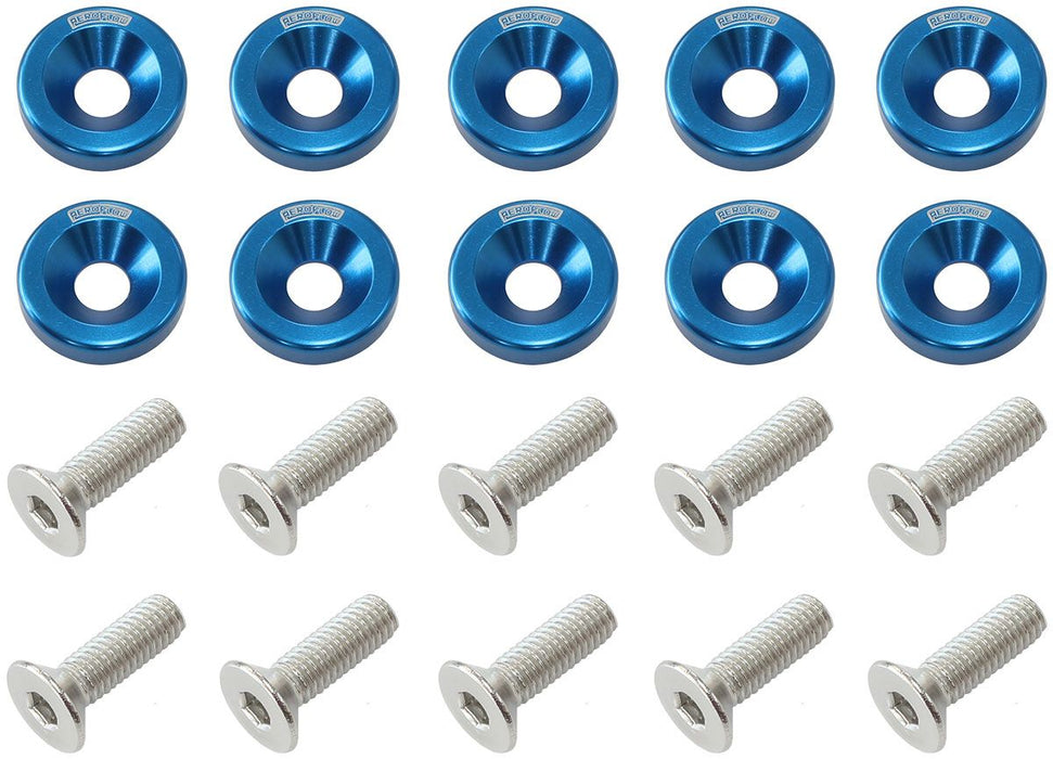 1/4" Billet Dress-Up / Fender Bolt Kit (10pack)  Blue Finish