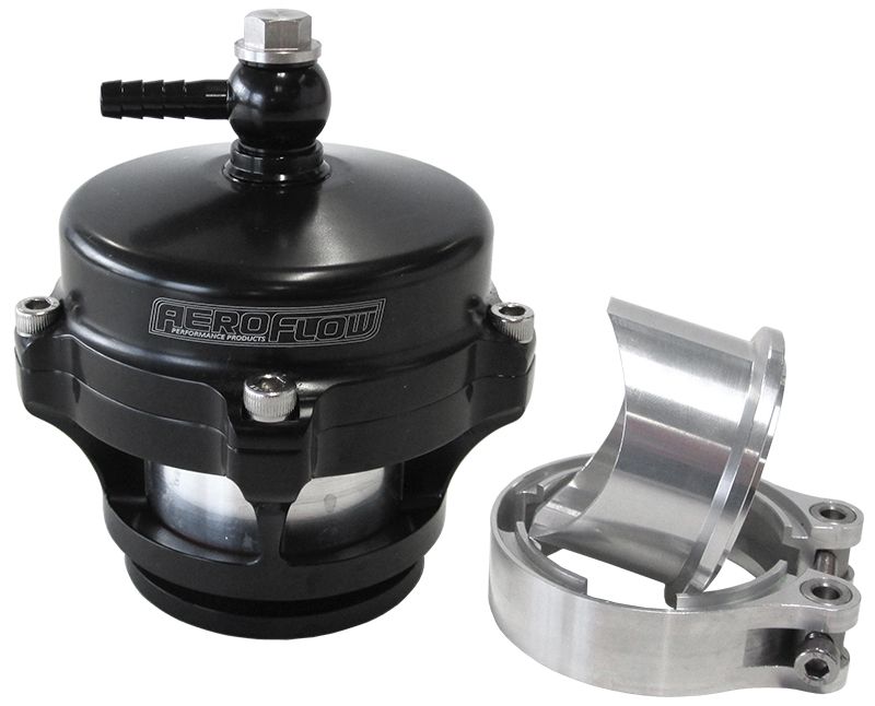50mm High Flow Blow Off Valve Complete Kit with Weld-on Flange and V-Band in Black Finish.